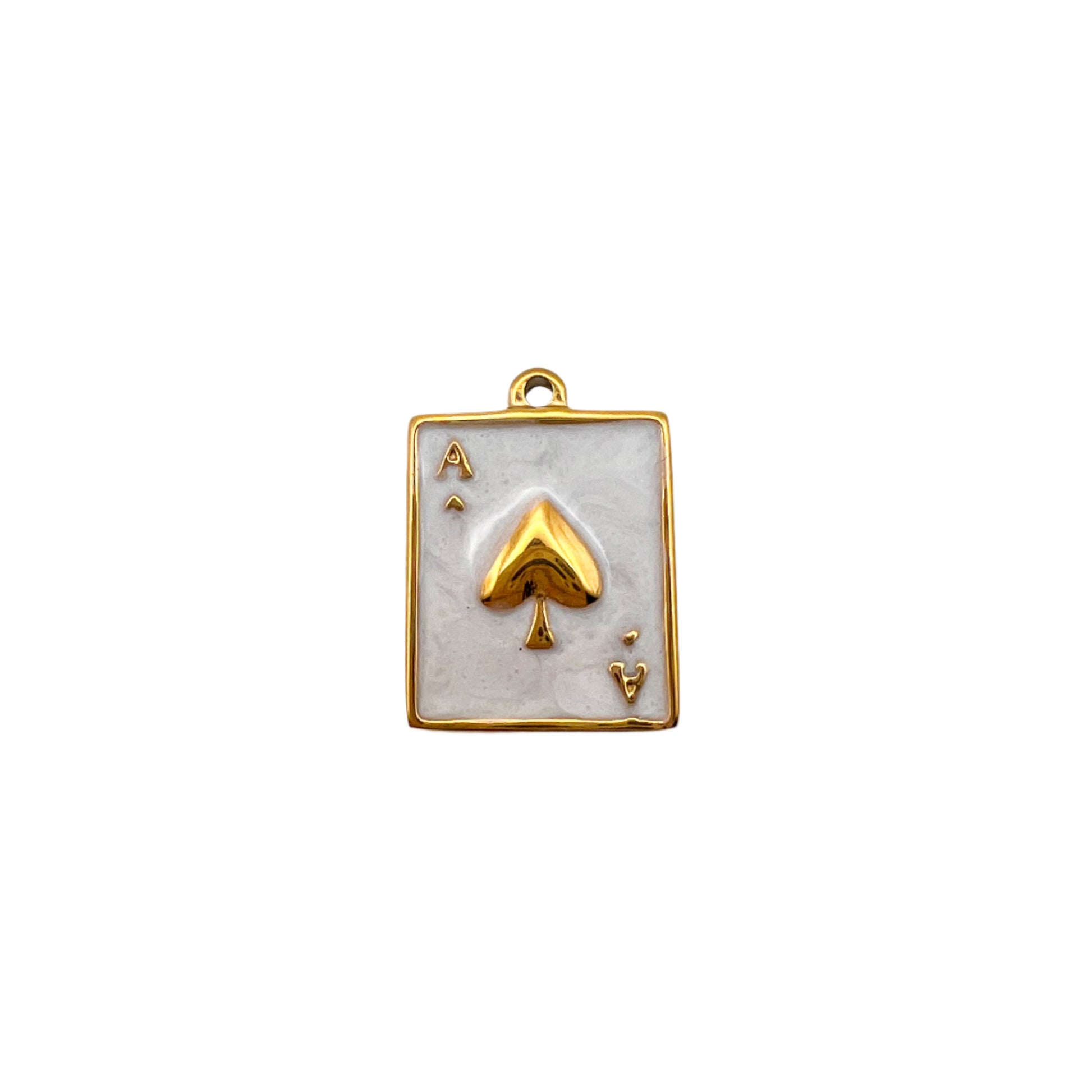Gold and white playing card pendant 