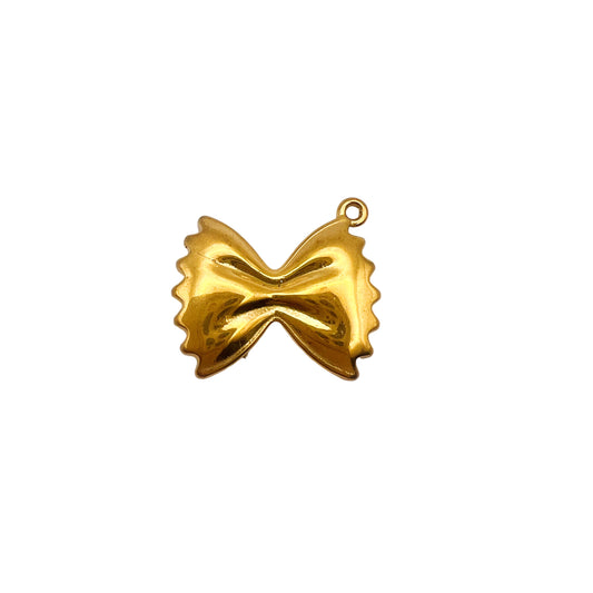 Gold bow-shaped pendant on a light gray background
