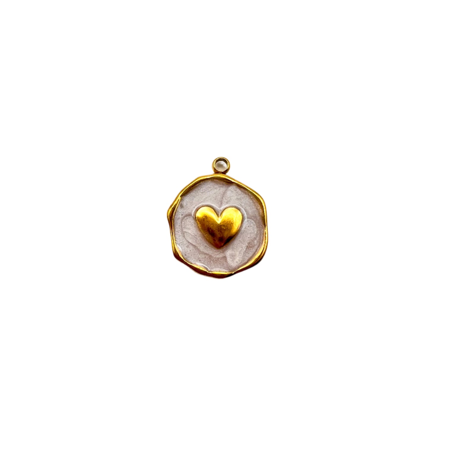 Gold pendant with a heart design on a white background