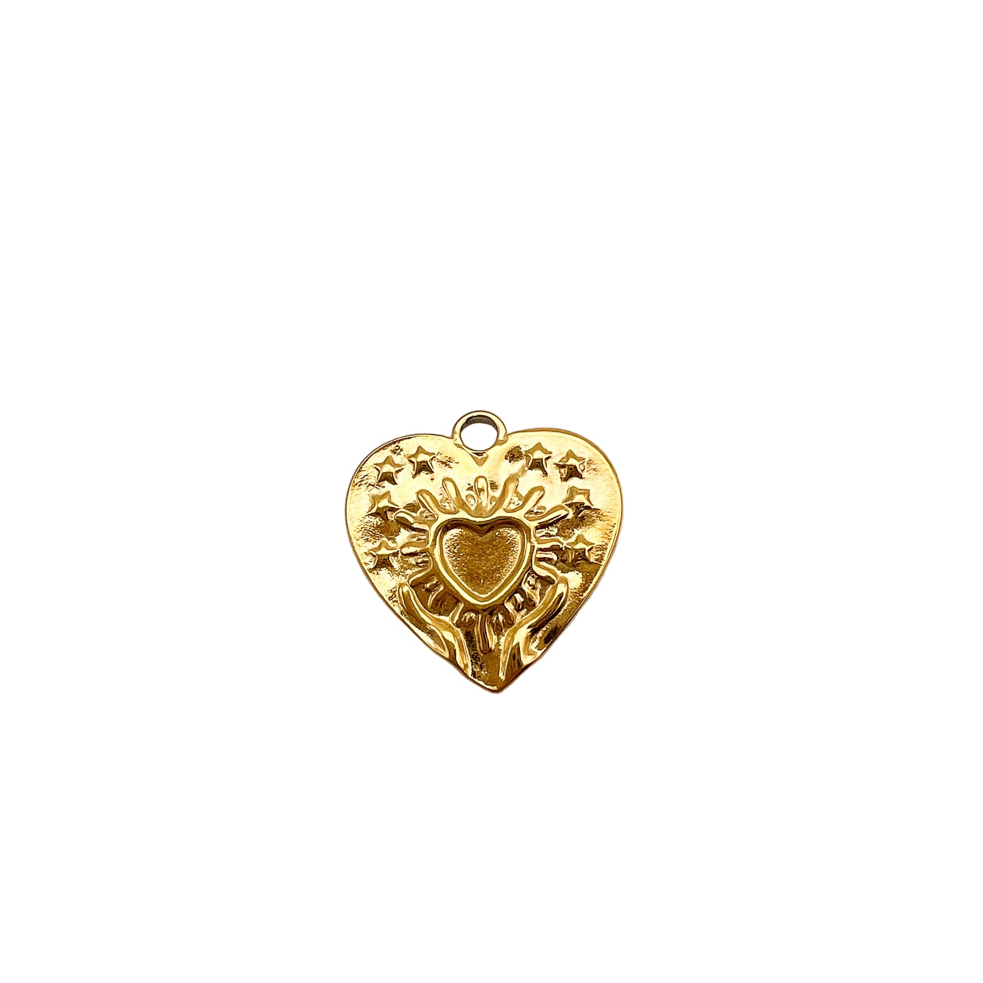 Gold heart-shaped pendant on a light gray background
