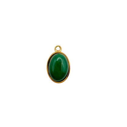 Green pendant with gold frame on a white background