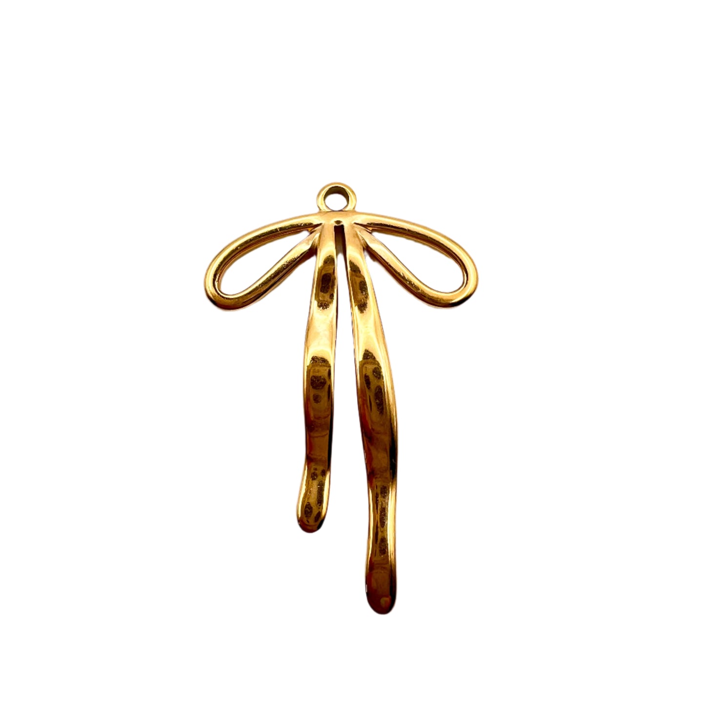 Gold bow pendant on a light gray background