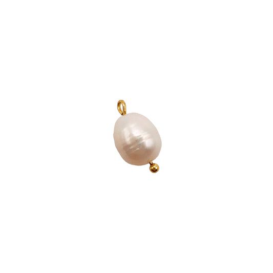 Pearl pendant with gold bail on a light gray background