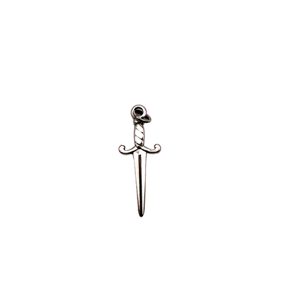 Silver sword-shaped earring on a white background