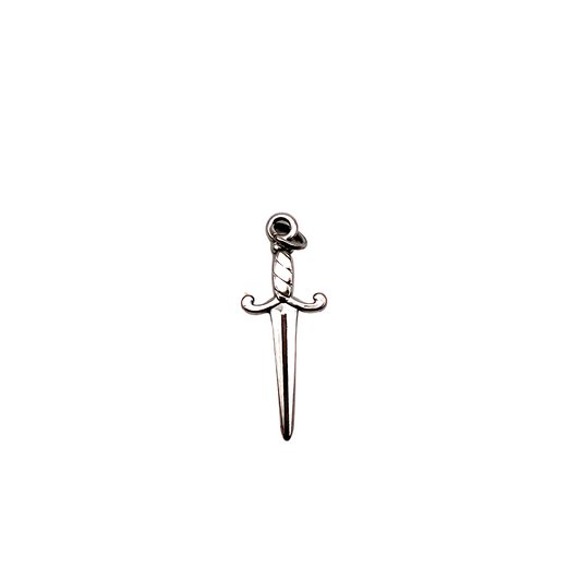 Silver sword-shaped earring on a white background